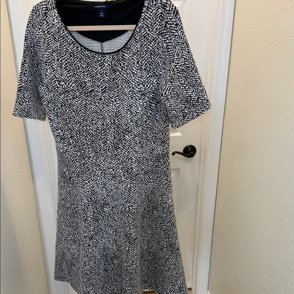 Lands' End Black and White Midi Dress